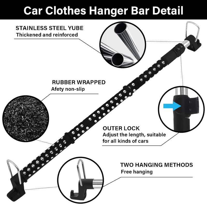 UEGHNS Car Clothes Hanger Bar, Clothes Rack for Car Telescopic Adjustable 34-54inch Heavy Duty Car Clothes Rack Suitable For Cars Trucks SUVs RVs Toad Trippers RVs. (34-54inch) - Image 4